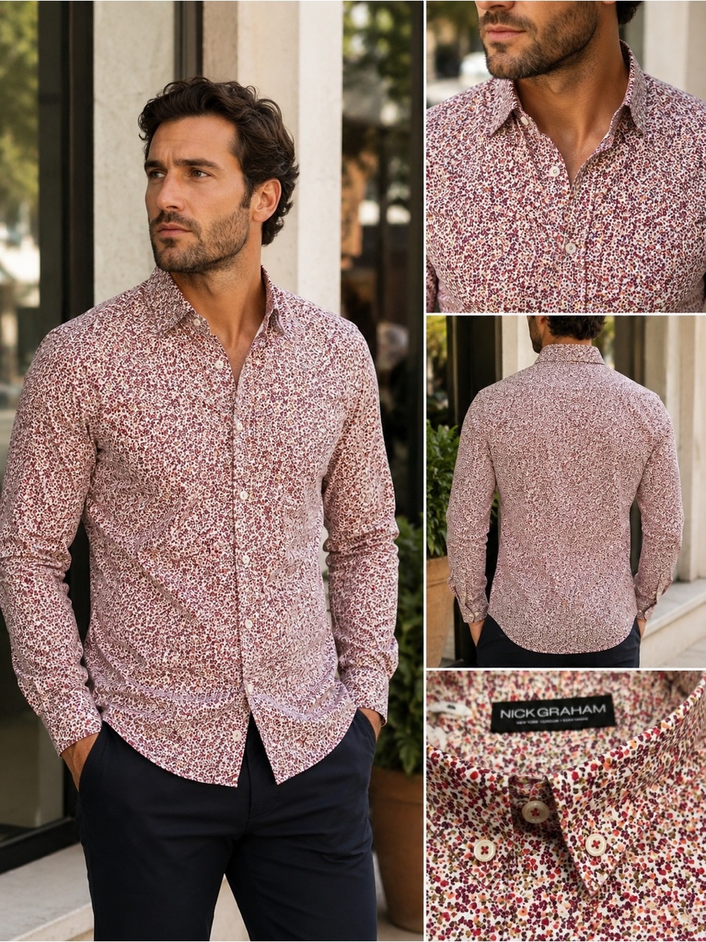 Nick Graham Men’s Slim Fit Floral Dress Shirt Medium (15.5/34-35) NWT